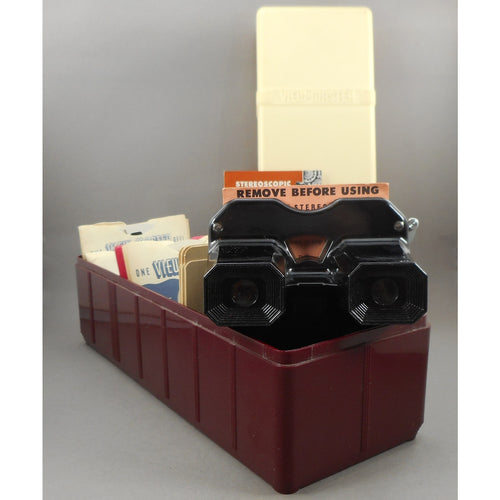 Vtg 1950s Sawyers View-Master Toy Black Bakelite with Library Box Case 14 Reels