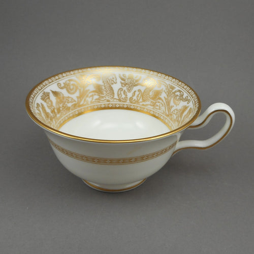 Single Replacement Wedgwood Bone China Cup - Florentine Pattern W4219 - No Saucer - Gold Gilding on White - Dragons Griffins - Footed Teacup, Peony Shape