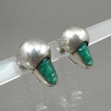 Load image into Gallery viewer, Vintage Handmade Mid Century Mexican Mask Earrings - Green Onyx and Sterling Silver - Screw Backs - Hand Carved Stone Faces