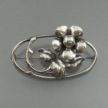 Load image into Gallery viewer, Vintage Victorian Revival Style Repousse Sterling Silver Rose Flower Brooch Oval Lapel Pin