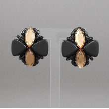 Load image into Gallery viewer, Vintage 1950s Clip On Earrings Black Champagne Plastic Rhinestone Bead Clusters