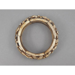 Vintage Carved Layered Cow Bone Bracelet - Elephant and Lion Figures - Large and Heavy Handmade Bangle