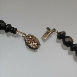 Vintage Art Deco French Jet Choker Necklace - Black Glass and AB Crystal Beads - Round, Bicone, Disc