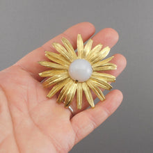 Load image into Gallery viewer, Large Vintage Mid Century German Glass and Sterling Silver Vermeil Flower Brooch - Gold Plated MCM Pin  - Made in Germany