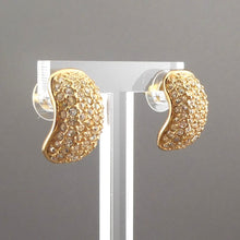 Load image into Gallery viewer, Vintage Signed Roman Crystal or Rhinestone Half Hoop Earrings - Gold Tone, Pavé Setting - Pierced / Post