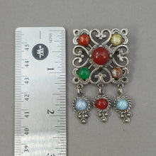 Load image into Gallery viewer, Vintage Scottish Celtic Miracle Style Talisman Brooch Lapel Pin - Silver Tone with Faux Gemstone Cabochons - Made in England
