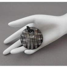 Load image into Gallery viewer, Vintage Handmade Murano Venetian Glass Disc Pendant - Black, White and Silver Foil - Estate Collection Jewelry