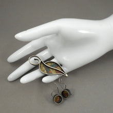 Load image into Gallery viewer, Vintage Kinzig Design Handmade Mosaic Leaf Brooch Pin and Earrings Set - Sterling Silver, Brass and Copper -  USA Artisan Hand Crafted