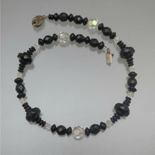 Load image into Gallery viewer, Vintage Art Deco French Jet Choker Necklace - Black Glass and AB Crystal Beads - Round, Bicone, Disc