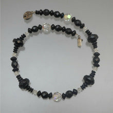 Load image into Gallery viewer, Vintage Art Deco French Jet Choker Necklace - Black Glass and AB Crystal Beads - Round, Bicone, Disc