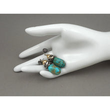 Load image into Gallery viewer, Vintage Handmade Southwestern Style Turquoise Dangle Earrings - Granulated Sterling Silver with Gold Filled Beads - USA Studio Jewelry - circa 2000