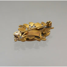Load image into Gallery viewer, Antique Victorian or Edwardian Brooch Gold Tone Black Enamel Pin Leaf Design