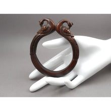 Load image into Gallery viewer, Antique or Vintage Hand Carved Wood Peacock Bird Bangle Bracelet Handmade Ethnic Animal Figural Jewelry