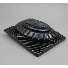 Load image into Gallery viewer, Large Vintage 1930s / 1940s Carved Black Bakelite Cameo Brooch - Victorian Revival Mourning Jewelry