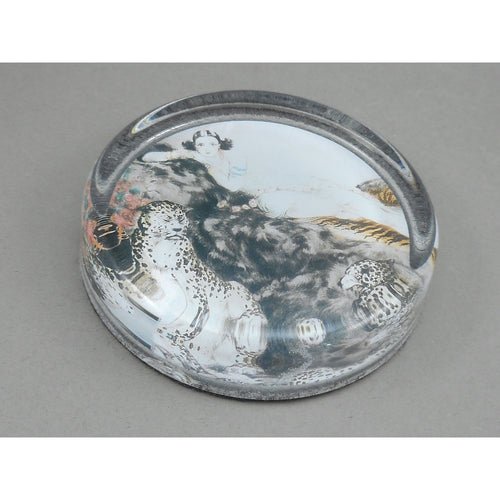 Vintage Glass Louis Icart Paperweight Art Deco Era Print - 