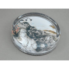 Load image into Gallery viewer, Vintage Glass Louis Icart Paperweight Art Deco Era Print - " Thais ", circa 1920 - Woman with Leopards - Hand Cast Glass - Fine Art Collectibles - Gift for Icart Collectors