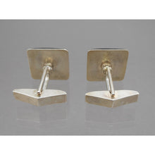 Load image into Gallery viewer, Vintage Handmade Eileen Sutton Cufflinks - US Artisan Studio Jewelry - Post Modern Style - 14K Gold Filled Sterling Silver, Black and Blue Resin