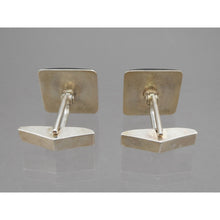 Load image into Gallery viewer, Vintage Handmade Eileen Sutton Cufflinks - US Artisan Studio Jewelry - Post Modern Style - 14K Gold Filled Sterling Silver, Black and Blue Resin