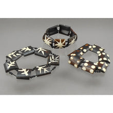 Load image into Gallery viewer, 3 African Batik Dyed Cow Bone Bracelets - Lot of Stacking Bangles with Black Maasai Glass Seed Beads - Handmade Ethnic, Tribal, Jewelry