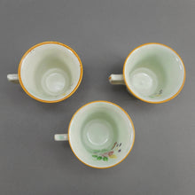Load image into Gallery viewer, 3 Vintage Adams Calyx Ware Lowesoft Pattern Demitasse Cups and Saucer Sets + 1 Replacement Saucer - Circa 1930 English Ironstone - Pale Blue Green with Pink Flowers - Made in England