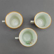 Load image into Gallery viewer, 3 Vintage Adams Calyx Ware Lowesoft Pattern Demitasse Cups and Saucer Sets + 1 Replacement Saucer - Circa 1930 English Ironstone - Pale Blue Green with Pink Flowers - Made in England