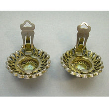 Load image into Gallery viewer, Vintage 1950s HAR Hargo Clip On Earrings - Faux Turquoise and Garnet Stones - Gold Tone, Green Glass Cabochons, Red Rhinestones - Signed Designer Estate Costume Jewelry