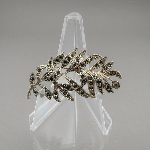 Vintage Leaf or Feather Brooch Marcasite, Crystal or Rhinestone Silver Tone Pin