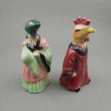 Load image into Gallery viewer, Pair of Vintage Anthropomorphic Porcelain Animal Figurines - Chicken and Lizard Dressed in Robes - Hand Painted Ceramic Statues