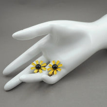 Load image into Gallery viewer, Vintage 1960s Enamel Daisy Earrings Clip On Retro Flower Design Yellow and White
