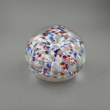 Load image into Gallery viewer, Vintage circa 1975 John Gentile Art Glass Paperweight - Eagle and Shield Pontil Stamp Mark - Red White and Blue Flower - Made in USA - Star City, Morgantown, WV