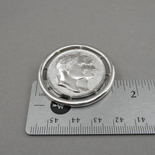Load image into Gallery viewer, Vintage Monet Napoleon and Josephine Brooch - Silver Tone French Coin Replica - Circa 1970 - Signed Designer Pin - Estate Jewelry Collection