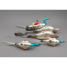 Load image into Gallery viewer, Antique Vtg Mercury Glass Bird Christmas Ornaments - Clip On, Spun Tails - As Is Lot of 5 for Restoration