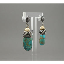 Load image into Gallery viewer, Vintage Handmade Southwestern Style Turquoise Dangle Earrings - Granulated Sterling Silver with Gold Filled Beads - USA Studio Jewelry - circa 2000