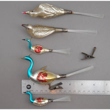 Load image into Gallery viewer, Antique Vtg Mercury Glass Bird Christmas Ornaments - Clip On, Spun Tails - As Is Lot of 5 for Restoration