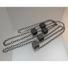 Load image into Gallery viewer, Vintage 56" Long Statement Fashion Necklace Black Chain Plastic Cubes Blocks