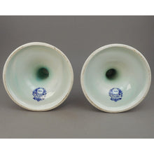 Load image into Gallery viewer, Pristine Pair of Vintage Boch Delfts Candlesticks - Belgian or Dutch - White Porcelain, Blue Flowers, Pale Green Glaze - Set of 2