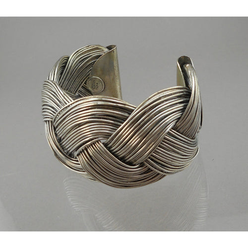 Vintage Poggi Paris Braided Wire Cuff Bracelet - Silver Tone or Plate - Signed Designer Jewelry