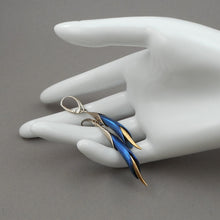 Load image into Gallery viewer, Vintage Handmade Enchante Jewelry Sterling Silver Dangle Earrings - Blue and Gold Calla Lily Flower Design - French Wires for Pierced Ears