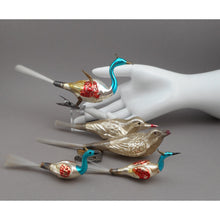 Load image into Gallery viewer, Antique Vtg Mercury Glass Bird Christmas Ornaments - Clip On, Spun Tails - As Is Lot of 5 for Restoration