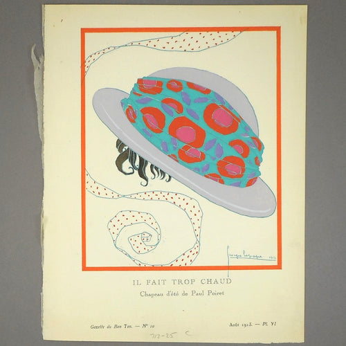 Antique 1913 Georges Lepape Pochoir (Stencil) Gazette du Bon Ton French Fashion Magazine Plate Original Print