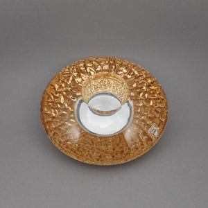 New In Box Orrefors Kosta Boda Discus Gold Art Glass Votive Candle Holder - Designed by Lars Hellsten, Made in Sweden - Unused NIB