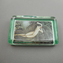 Load image into Gallery viewer, Vintage Glass Louis Icart Paperweight Art Deco Print - " Grand Eve ", circa 1930 * - Woman with Snake, Garden of Eden - Hand Cast Glass - Fine Art Collectibles - Gift for Icart Collectors