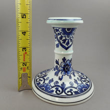 Load image into Gallery viewer, Pristine Pair of Vintage Boch Delfts Candlesticks - Belgian or Dutch - White Porcelain, Blue Flowers, Pale Green Glaze - Set of 2