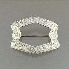 Load image into Gallery viewer, Excellent Antique c 1890 Victorian Sterling Silver Sash Buckle Pin - Signed Herbst &amp; Wassall - Hand Engraved Floral Design Brooch