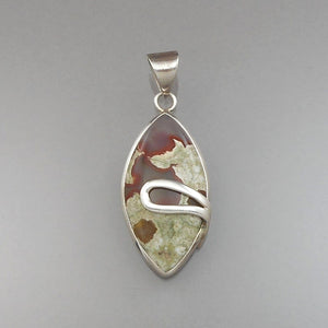 Vtg Jasper w Agate Sterling Silver Pendant Natural Gemstone Brown Green White