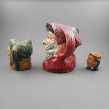 Load image into Gallery viewer, Lot of 3 Vintage Royal Doulton Toby Jugs Pitchers - Mini, Small, Medium - Fat Boy, Falstaff, Auld Mac - Made in England