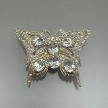 Load image into Gallery viewer, Large Vintage Art Deco Era Butterfly Dress Clip Brooch - Rhinestones Paste - Silver Pot Metal Setting
