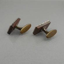 Load image into Gallery viewer, Vintage Mid Century Modern Cufflinks - Brushed Silver Tone Metal and Wood