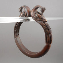 Load image into Gallery viewer, Antique or Vintage Hand Carved Wood Peacock Bird Bangle Bracelet Handmade Ethnic Animal Figural Jewelry