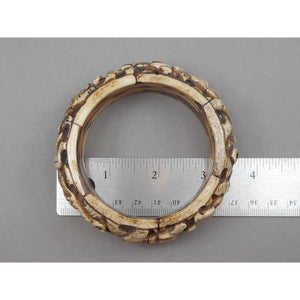 Vintage Carved Layered Cow Bone Bracelet - Elephant and Lion Figures - Large and Heavy Handmade Bangle